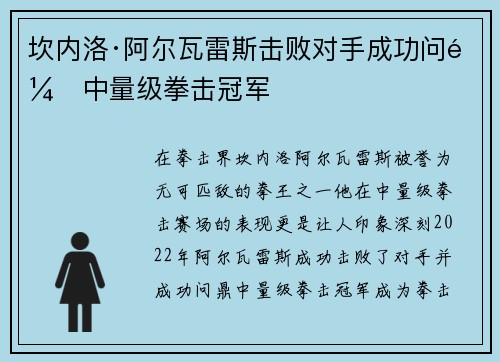 坎内洛·阿尔瓦雷斯击败对手成功问鼎中量级拳击冠军