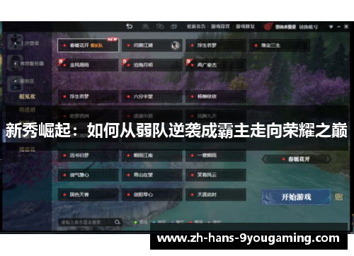 新秀崛起：如何从弱队逆袭成霸主走向荣耀之巅